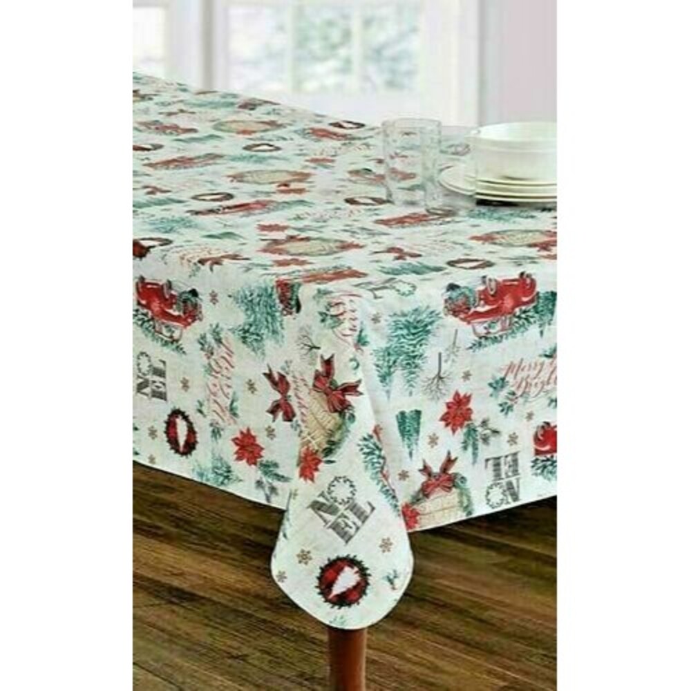 Christmas Red Farm Truck Vinyl Tablecloth 60x84" Oblong Heavyweight Flannel Back